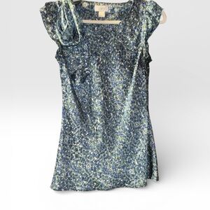 LOFT Blue and Green Patterned Blouse